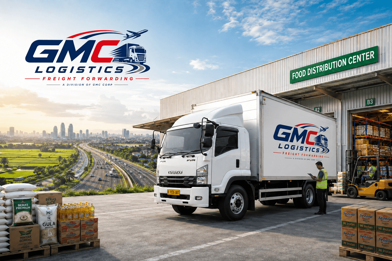 Armada truk GMC Logistics mengangkut material konstruksi dan bahan pangan di jalur Pulau Jawa