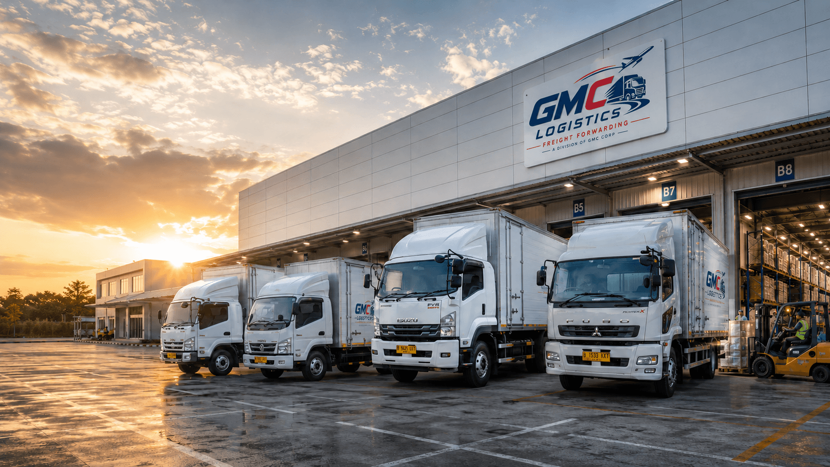 Armada truk GMC Logistics mengangkut material konstruksi dan bahan pangan di jalur Pulau Jawa
